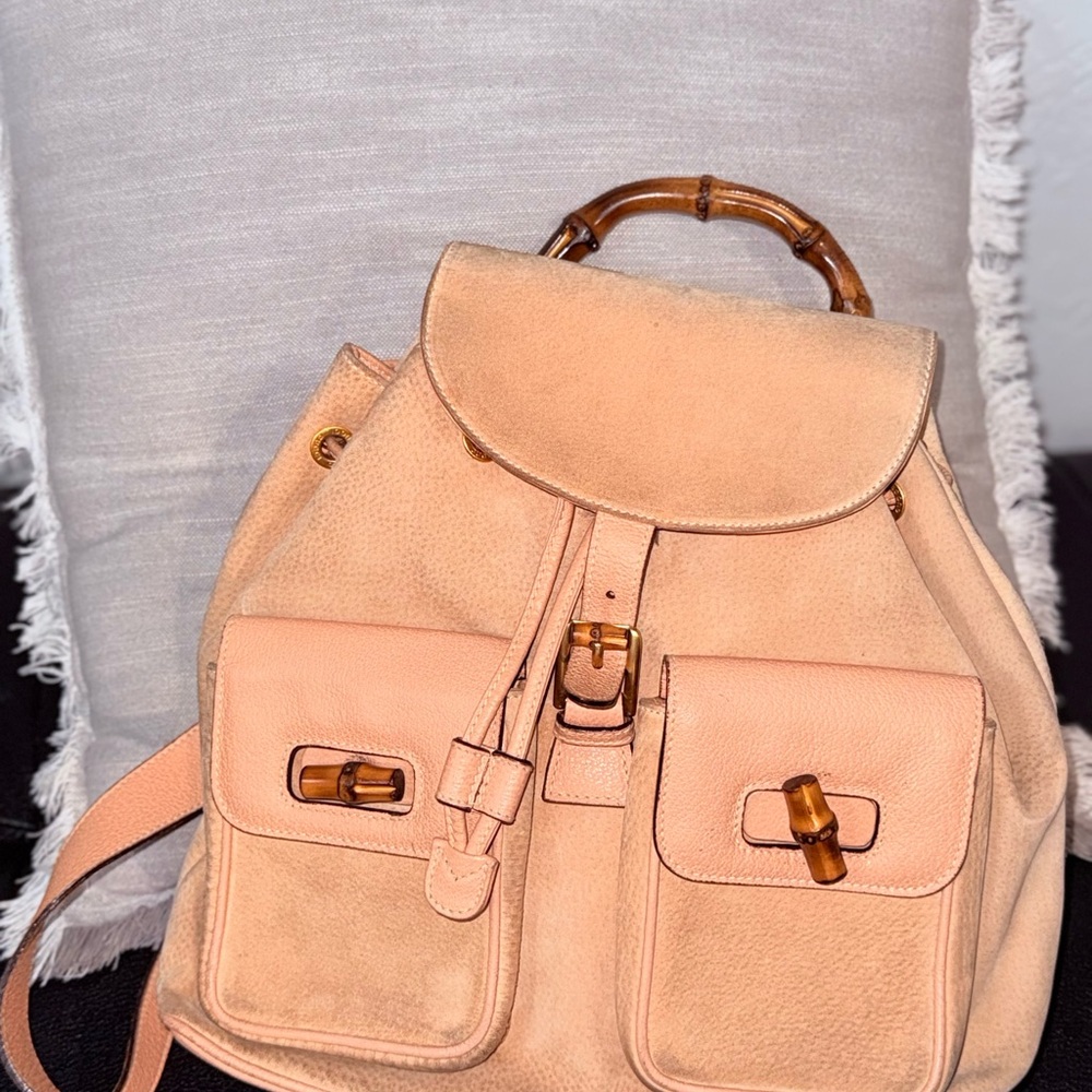 Gucci Tan Leather Backpack with Bamboo Handle